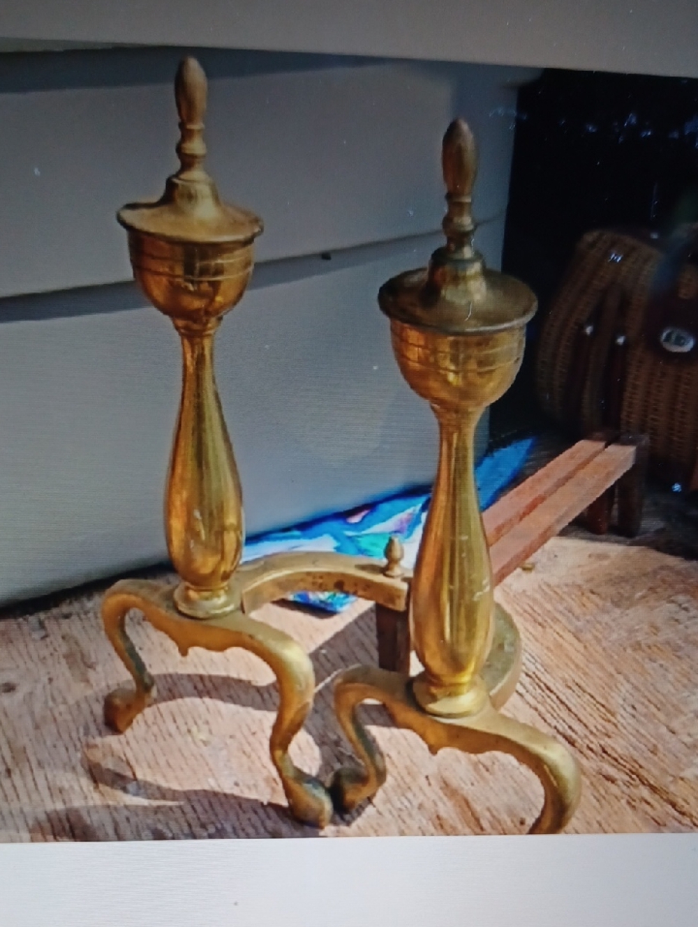 Polished Brass Andirons Pair - Gold Finish